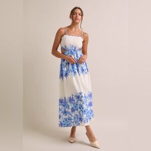 NWT Blue and White Floral Bloom Cutout Maxi Strap Dress